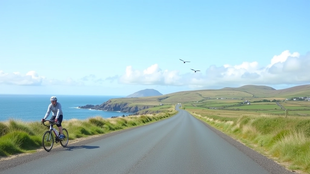 Coastal cycling causeway with ocean horizon and clear blue skies