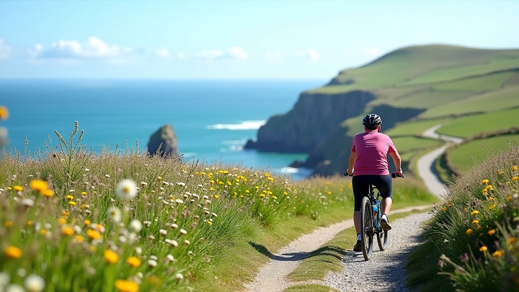 Slea Head scenic loop cycling route with coastal cliffs and traditional Irish village